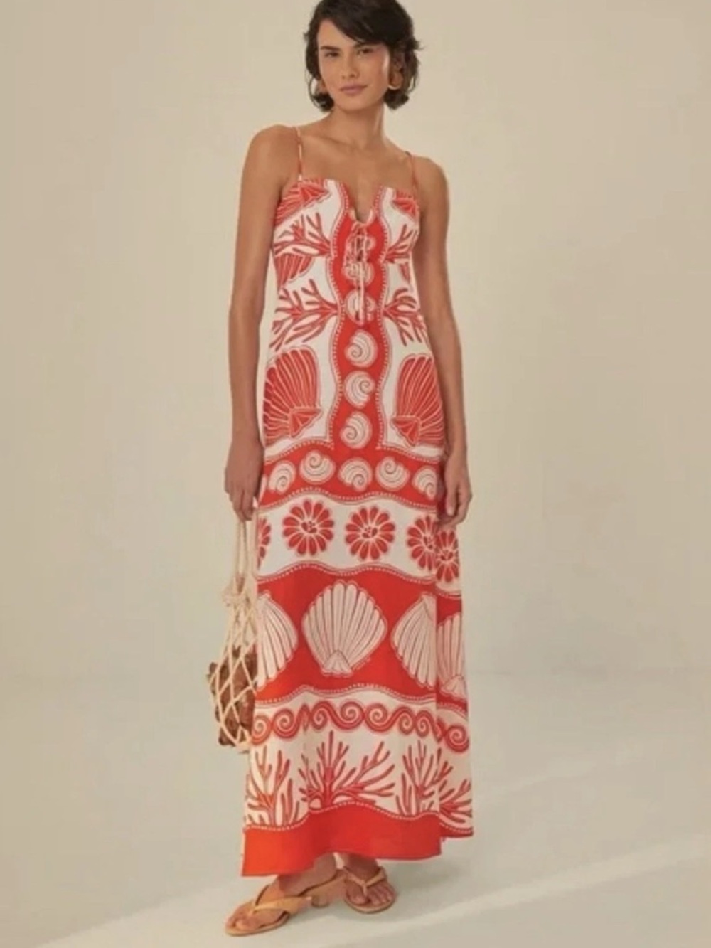 Calypso St. Barth Women's Farm  Dress Rio Red Xs Linen Long